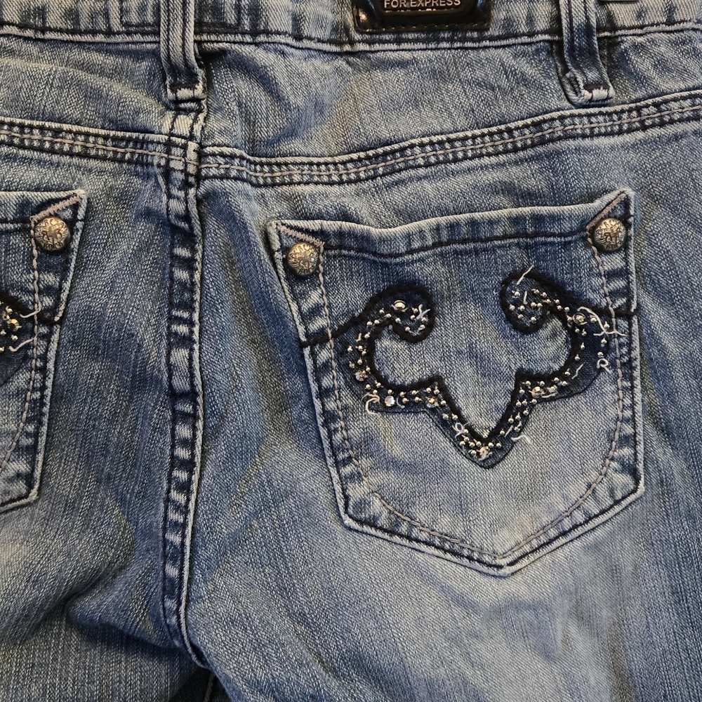 Express Womens Rerock Y2k Blue Boot Cut Y2k Jeans with Subtle Fading πβ€οΈ - Picture 4 of 5